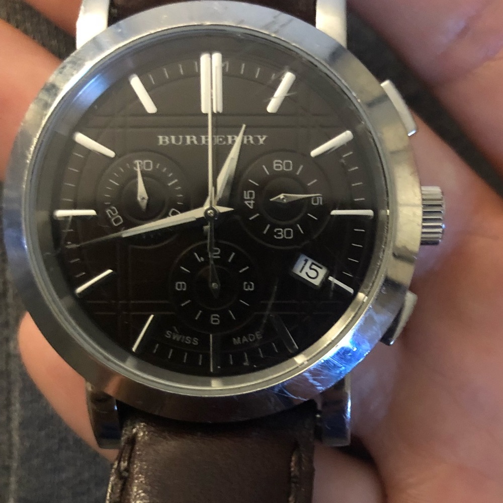Burberry Swiss made brown leather band watch